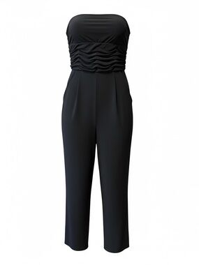 Classic Strapless Black Ruched Jumpsuit by Stitch Btween!